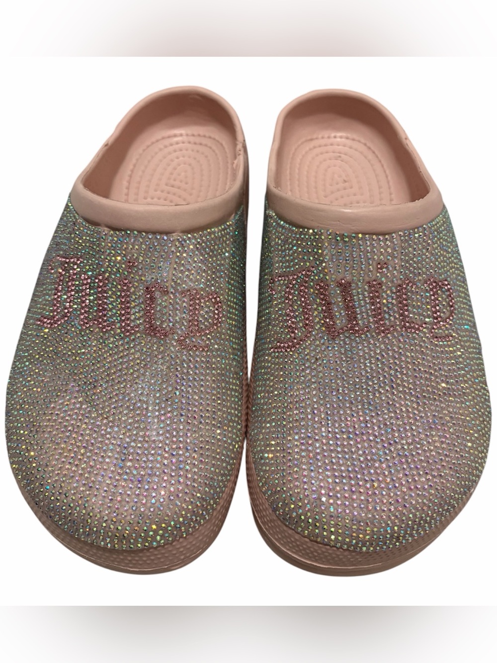 Juicy Couture Pink Iridescent Rhinestone Slip-On Clogs